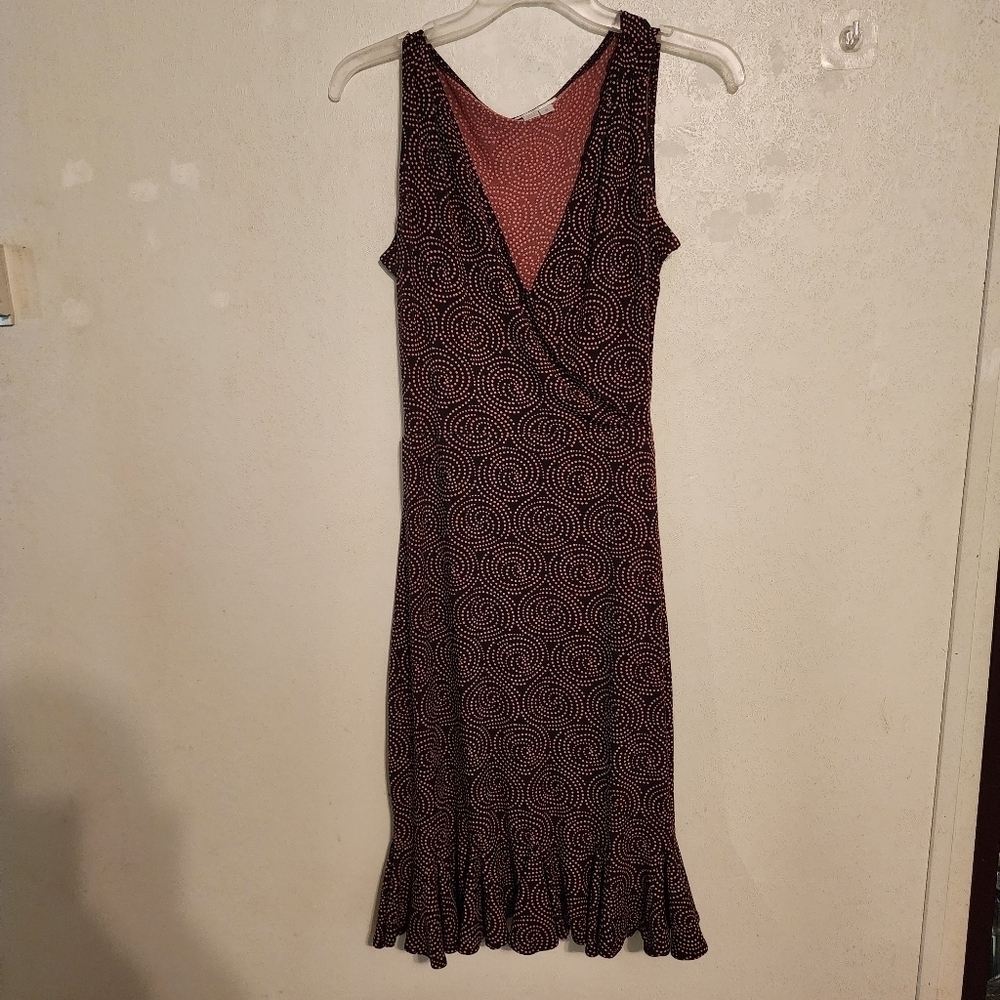 London Times Midi Sheath Elegant Swirl Pattern Sleeveless Dress Size 6 Tie Belt